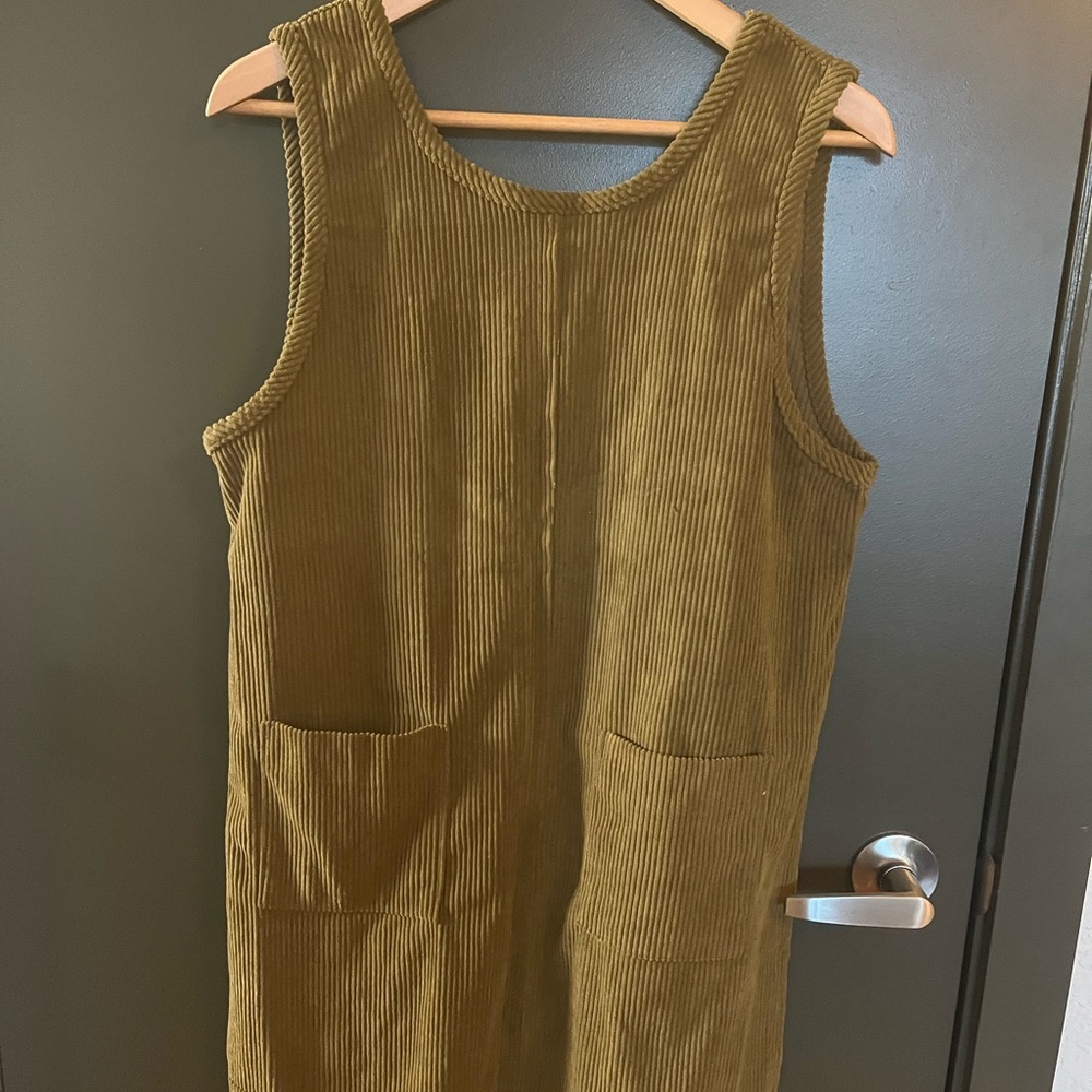 Olive Green Corduroy Sleeveless Dress